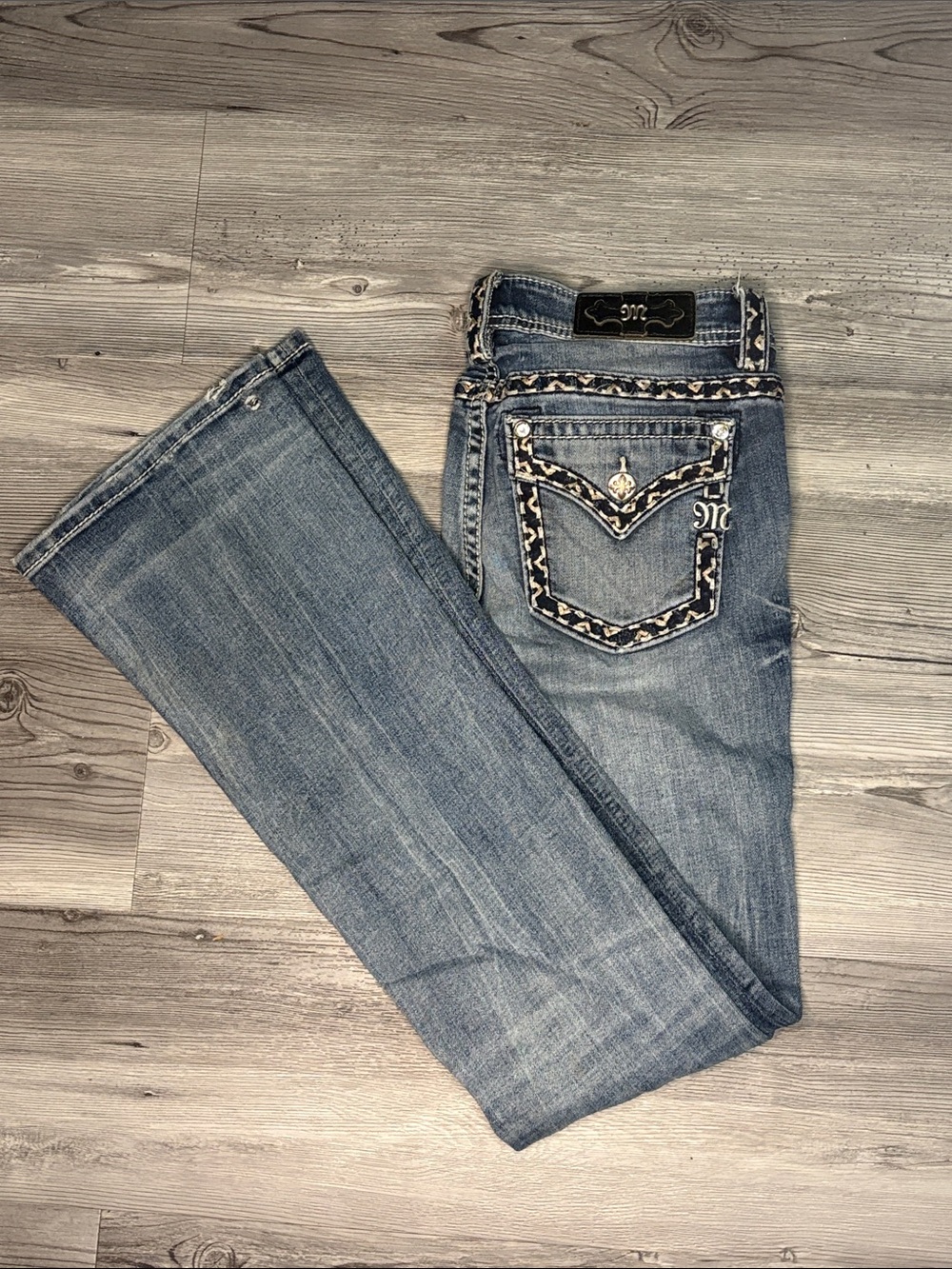Miss Me Light Blue Boot Cut Jeans with Embroidered Pockets